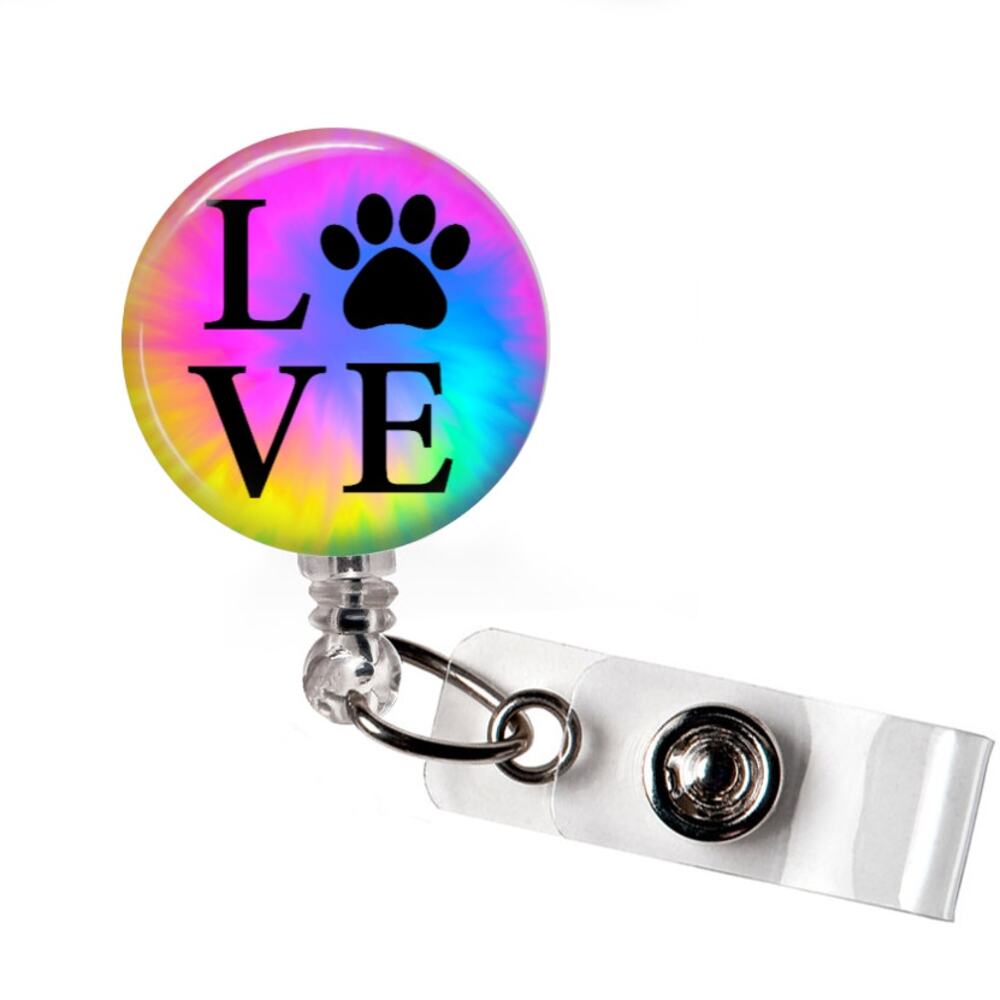 Dog Lover Badge Reel Love Paw Print Retractable ID Holder Dog Mom Pet Lover Gift
